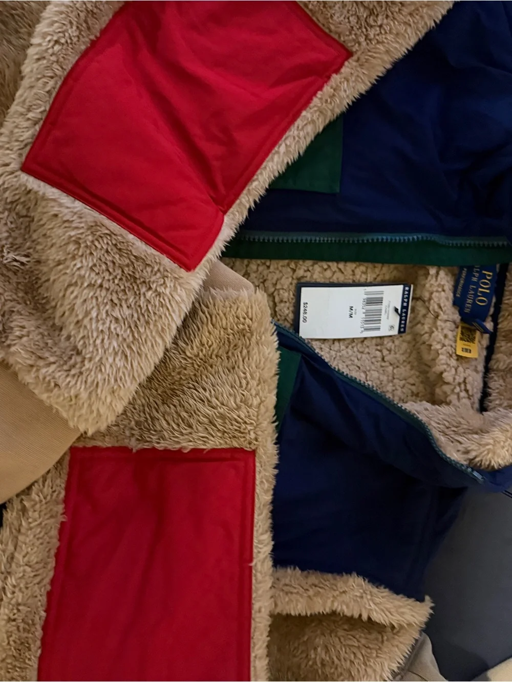 Polo by Ralph Lauren Navy, Tan & Green Hooded Fleece Vest